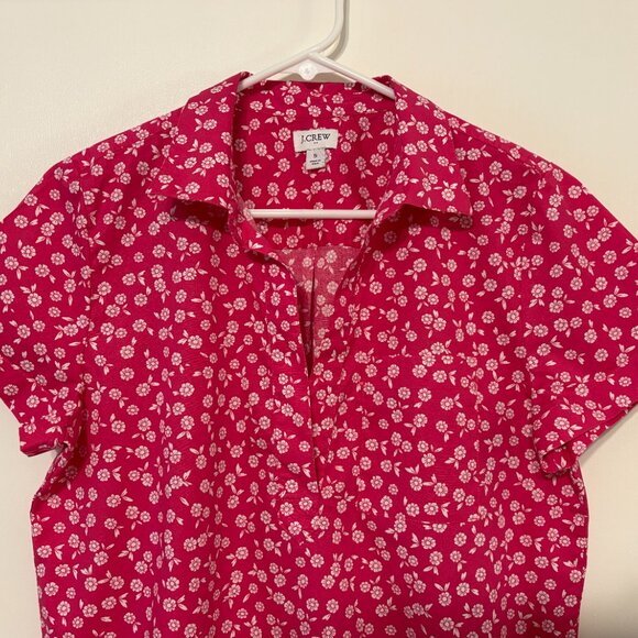 J. Crew Women's Pink Floral S/S Printed Poplin Popover Shirt Top Blouse S 2025 - Picture 2 of 9